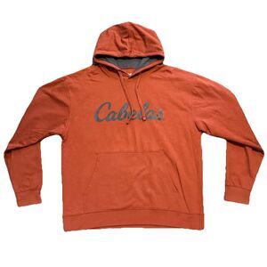 Cabelas Mens Hoodie Sweatshirt Pullover Logo Size L Orange Rust Cotton